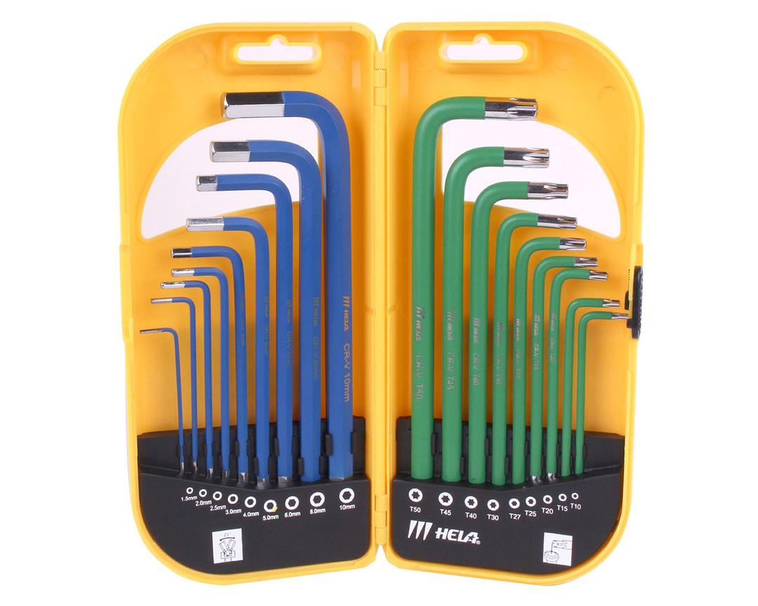 Llave allen set 18 piezas + tornillos torx