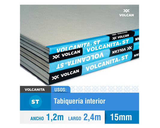 Plancha yeso cartón  Volcánita 15 mm