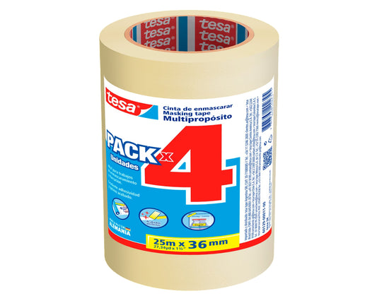 Cinta enmascarar 25 m x 36 mm pack 4 unidades