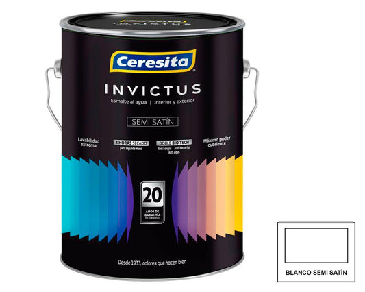 Esmalte agua Invictus blanco semi satinado 1 galón