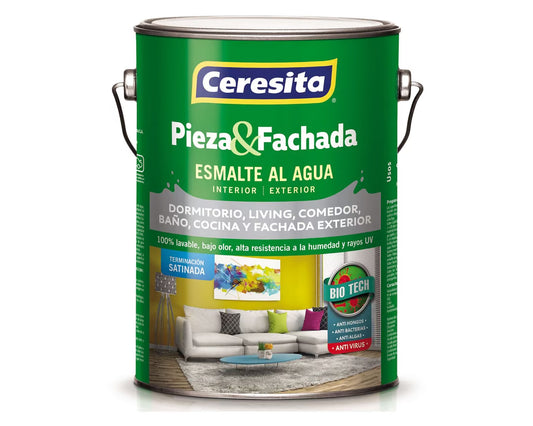 Esmalte al agua pieza&fachada blanco satinado 1 galón ceresita